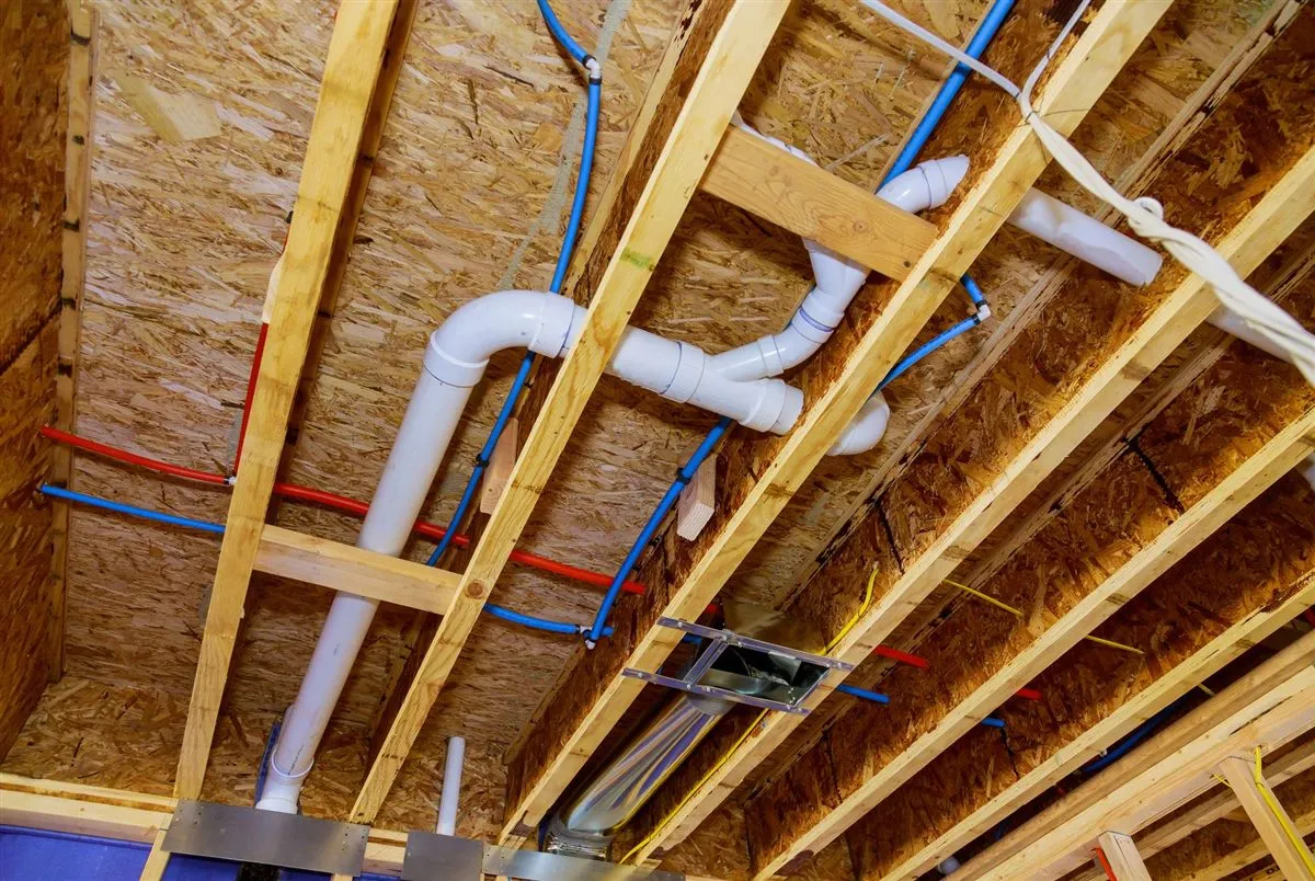 New home construction plumbing and ventilation rough-in